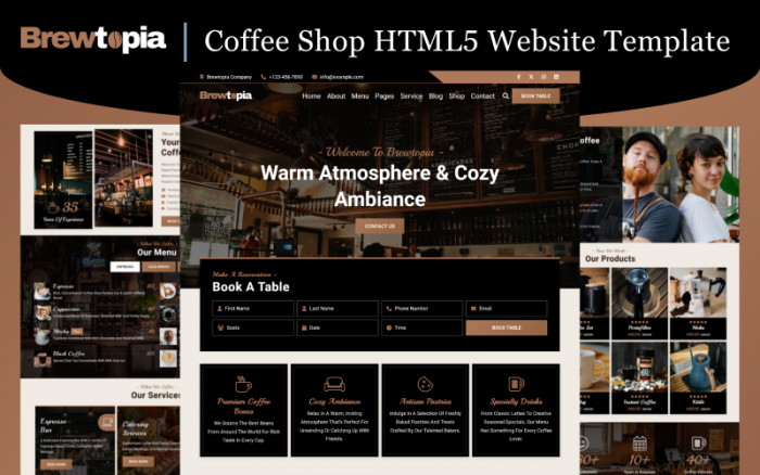 Brewtopia - Coffee Shop HTML5 Website Template