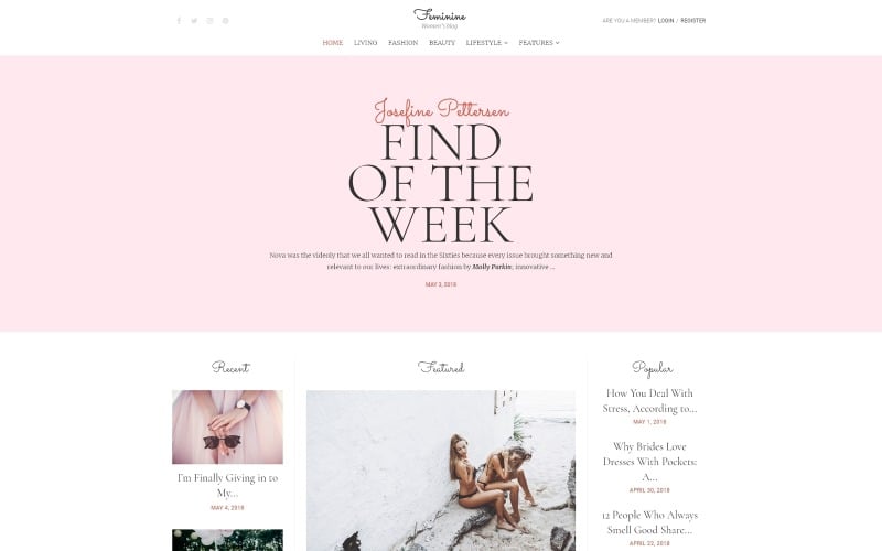 Feminine - Woman Blog WordPress Elementor Theme