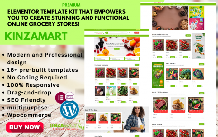 Kinza Mart - Elementor Template Kit WooCommerce Grocery & Healthy Food Stores