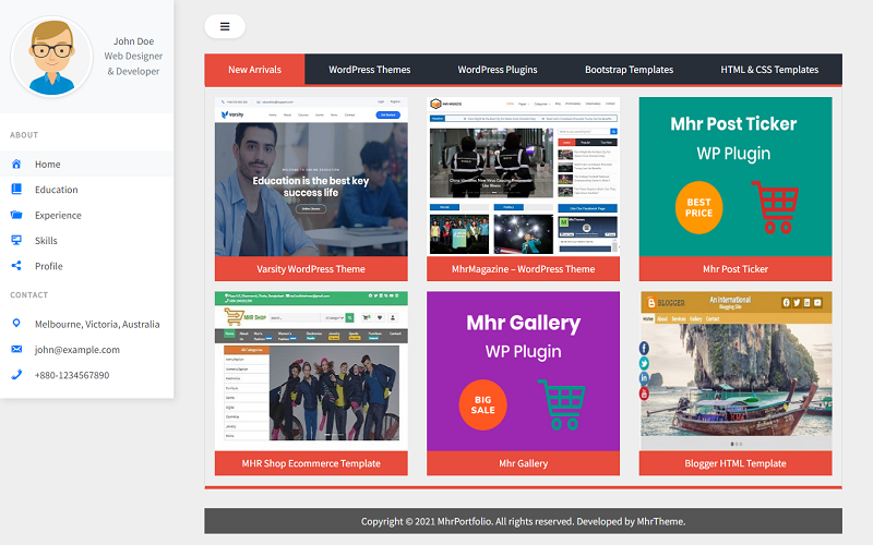 MhrPortfolio - Personal Portfolio and Digital Online Item or Product Based WordPress Theme
