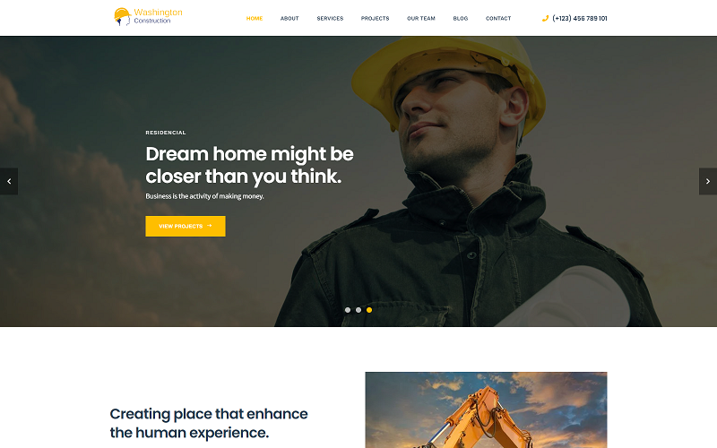 Washington Construction Building Landing Page HTML Template